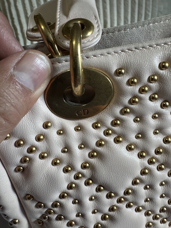 Christian Dior Women's Pink Supple Lady Leather Cannage Stud Shoulder Purse Bag gallery