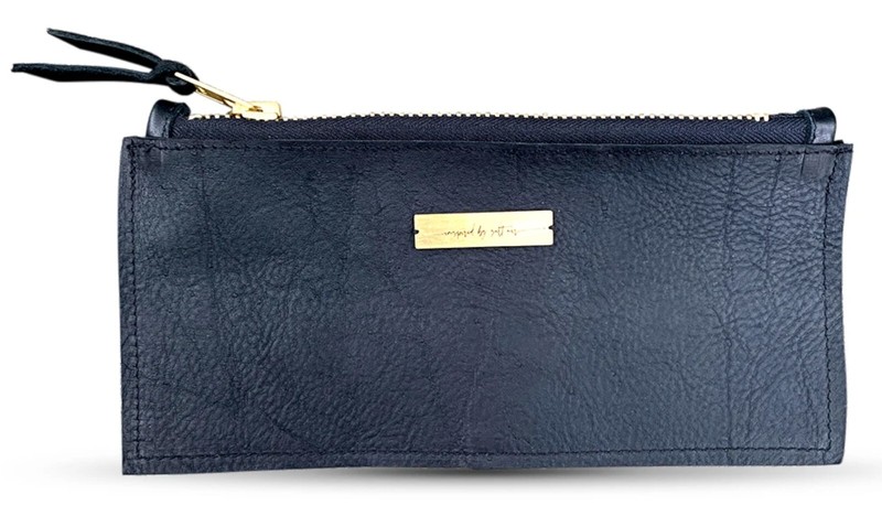 Black Kodiak leather and suede clutch purse with brass hardware - 11 in X 5 in gallery