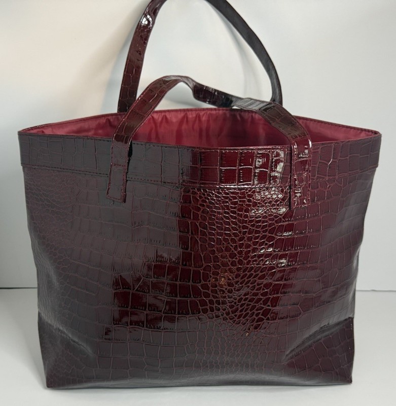 Neiman Marcus large Ruby Red Colored Faux Crocodile Tote Bag Pre-owned Very Good gallery