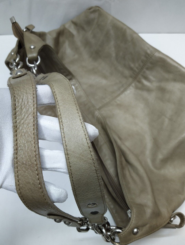 Marzia Gray Leather Chain Strap Zipper Closure Hobo Shoulder Bag - Made in Italy gallery