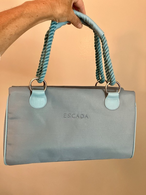 Escada Nylon Bag Purse Rope Handles Light Blue Satchel Handbag NEW