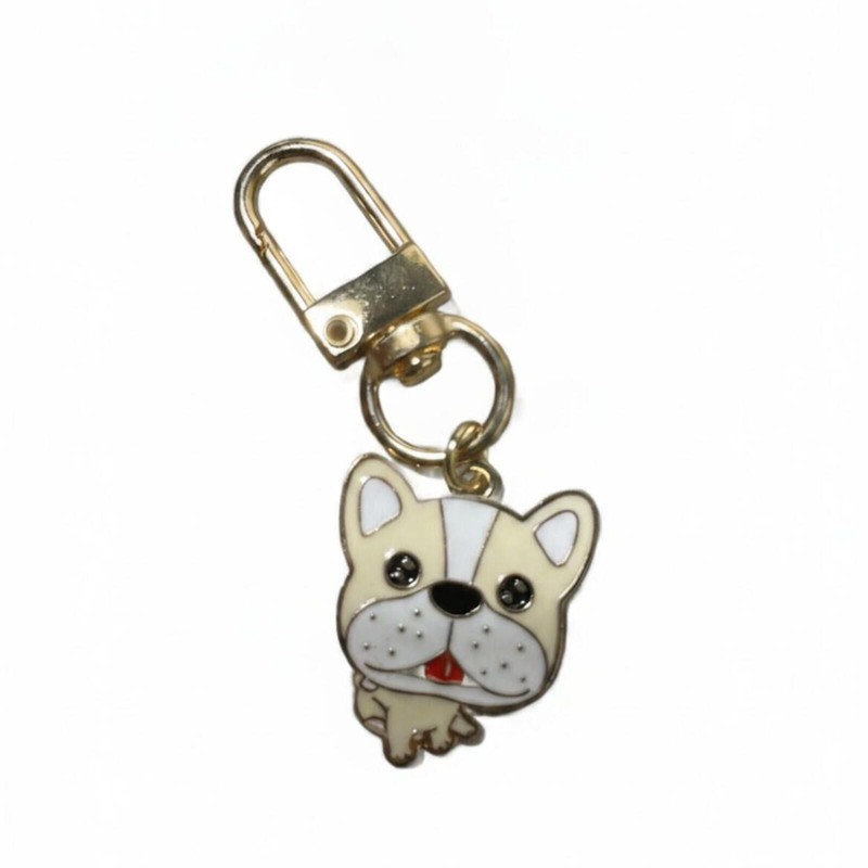 Bull Dog Enamel Metal Keychain Charm Gold Clip Gift Animal