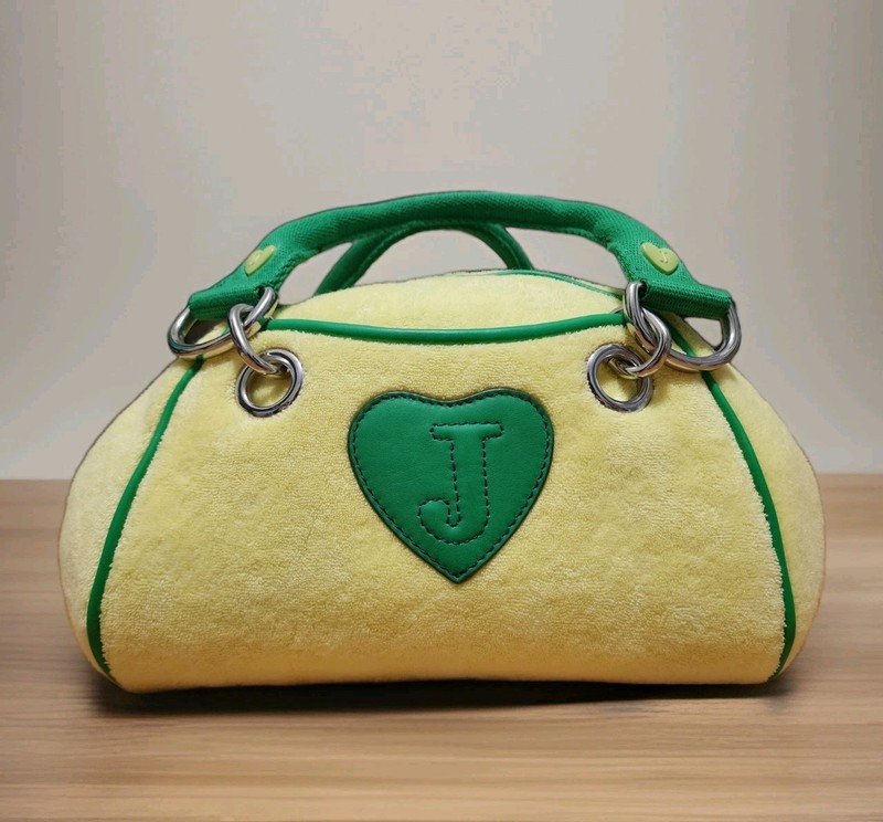 SEND OFFERS Y2K Juicy Couture Green Yellow Velour Bowler Satchel Bag Velvet 2002 gallery