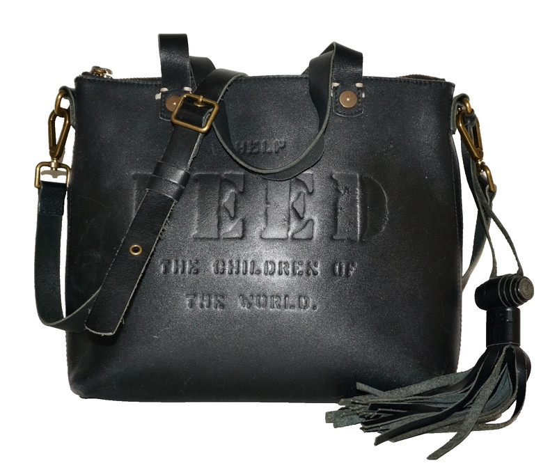 Vintage FEED Small Black Leather Tote Crossbody Bag 9×10 *WEAR
