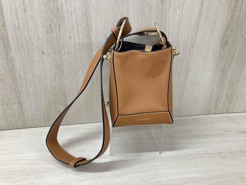 STRATHBERRY Brown Lana Midi Bucket Bag Shoulder Bag Leather Used