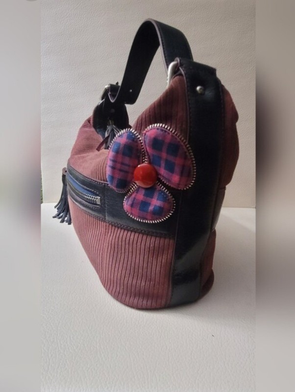 Marc Jacobs Vintage Burgundy Suede Bag With Plaid Flower Accent