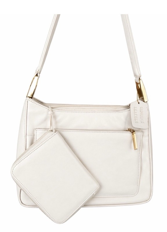 Genuine Leather Shoulder Bag + Matching Wallet (Cream/Ivory) gallery
