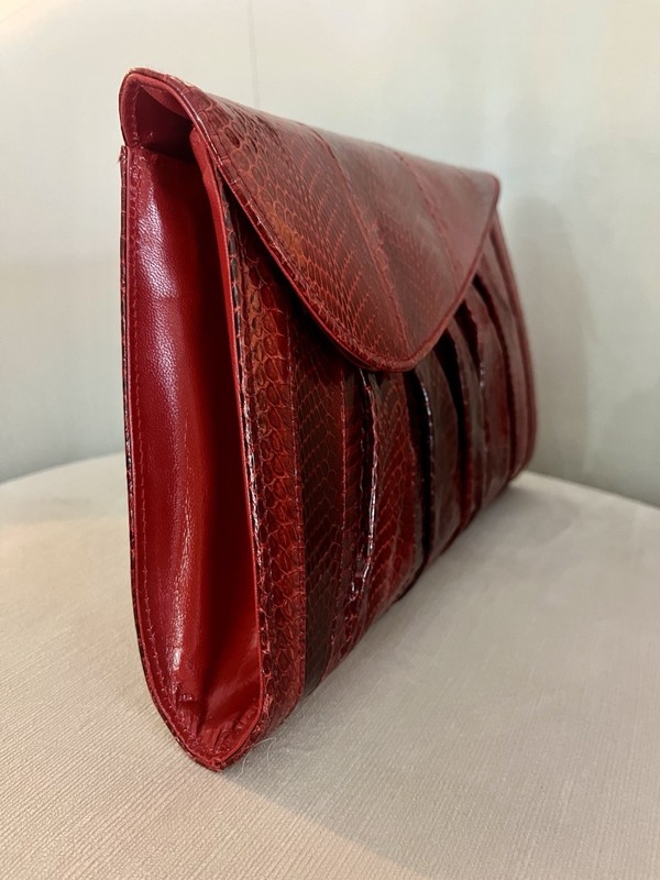 Vintage Genuine Red Python Leather Clutch & Crossbody Bag – Exotic Snakeskin gallery