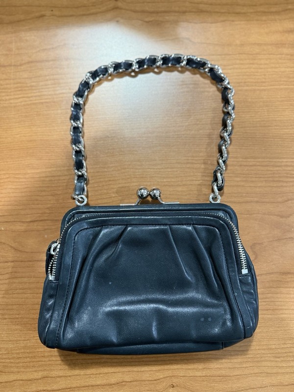 Rare Coach Parker Kisslock Bag Black Leather Shoulder Bag W/ Chain Strap