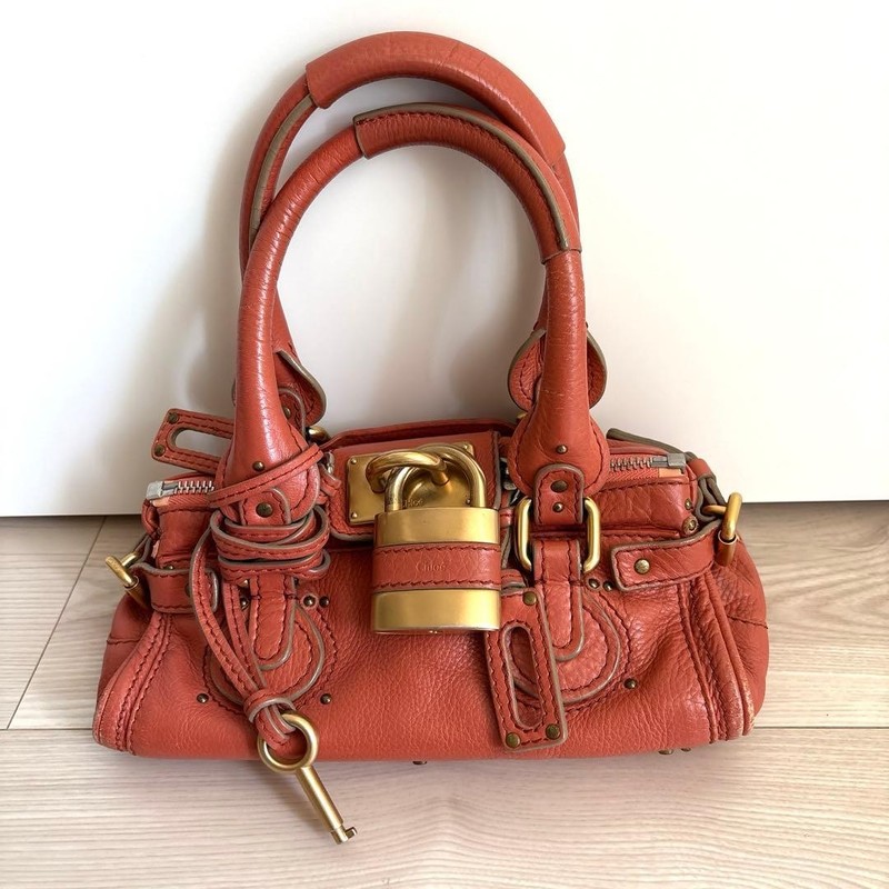 Chloe Paddington Small Orange Leather Handbag Lock Gold Hardware Classic