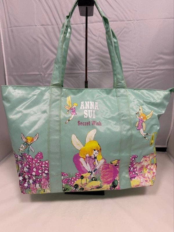Anna Sui Secret Wish Tote Bag Green 25x45x15cm Used Japan
