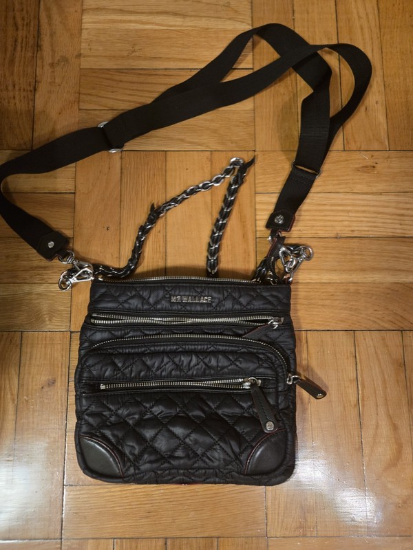 MZ WALLACE Downtown Crosby Medium Nylon Leather Trim Shoulder-black Bag