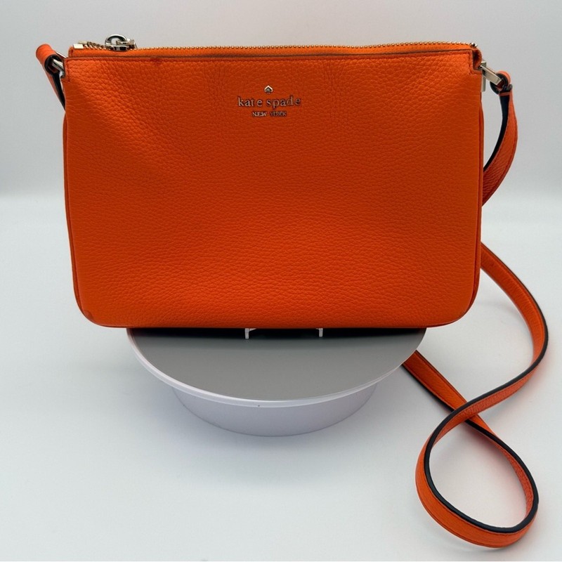 Kate Spade Leila Triple Gusset Crossbody – Vibrant Orange Pebbled Leather – VGC