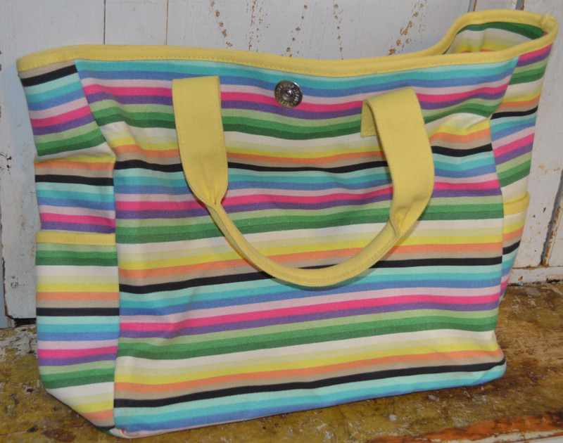 GAP VINTAGE YELLOW RAINBOW STRIPED CANVAS LARGE TOTE 15.5 IN