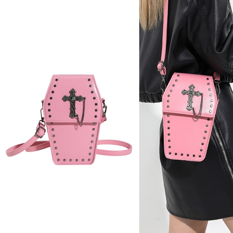 Rivet Handbag for Girl Women Fashion Purse Halloween Gothic Coffin Shaped Bag gallery