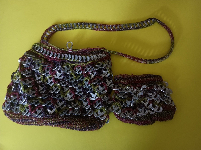 Vintage Pop Top Purse Recycled, Crochet Aluminum Soda Beer, Can Pull Tab